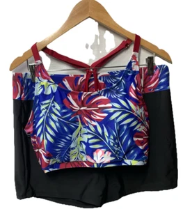 Hanna Nikole Women's Plus Size 3 Piece Tankini Swimsuits 18W Floral Red Swimwear - Picture 1 of 8