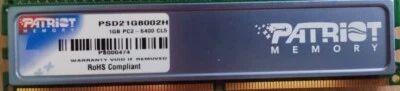 Patriot 1GB DDR2 SDRAM, DDR2-800, PC2-6400 CL5, PSD21G8002H, DIMM 240 - Image 1 of 2