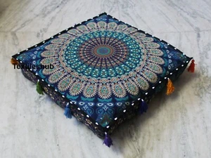 22 " Zoll Blau Pfau Design Boden Kissenbezug Mandala Quadratisch Kissenbezug Fbb - Picture 1 of 4