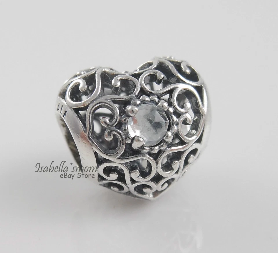 April Signatur Herz Original Pandora Bergkristall Geburtstag Charm 791784RC Neu - Bild 1 von 1