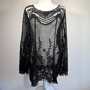 Pretty Angel Black Floral Lace Crochet Women Large Top Fringe Bohemian Victorian - Picture 1 of 20