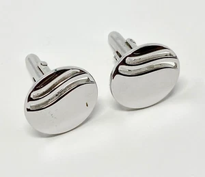 Vintage SWANK Circle Silver Tone Wave Cuff Links Estate Jewelry - Picture 1 of 3