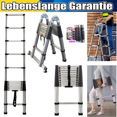 Teleskopleiter Anlegeleiter Leiter Klappleiter Stehleiter Mehrzweckleite 150kg - Bild 1 von 4