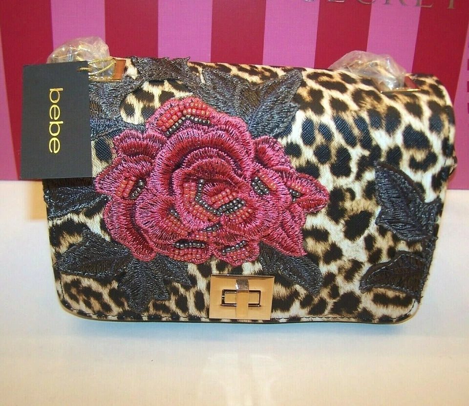 BEBE Impresionante Bolso Bandolera Sophia Rosa Bordado Leopardo Nuevo Con ETIQUETAS Foto 1 de 4