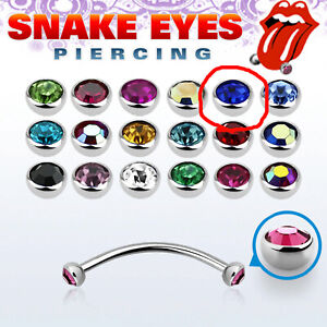 1pc Snake Eye Piercing Curved Barbell Tongue or Eyebrow Ring Double Gem 16g 9/16