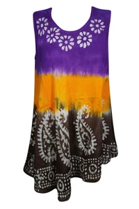 Boho GYPSY Hippy Tank Dress Loose Flowy Summer Tie Dye Cover Up Tunic Top L