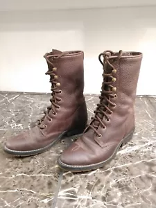 Double H Pebbled Leather Western Boot Womens 4 Lace Up Brown Cottagecore Vintage - Picture 1 of 19