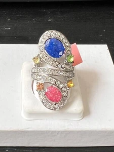 Old Stock, New with Tags Stainless Steel 316L Multi Colored Stone Statement Ring - Picture 1 of 7