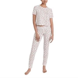 Revolve Plush Apparel Strawberry Print Pajama Set Soft Jersey White Size Medium - Picture 1 of 4