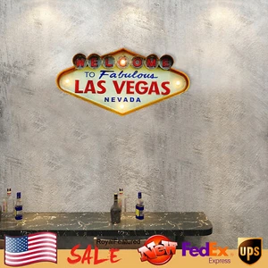 Vintage Metal Neon LED Light Beer Bar Sign Welcome to Fabulous Las Vegas Nevada - Picture 1 of 18
