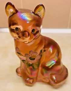 FENTON IREDISCENT PINK CAT HAND PAINTED AND ARTIST SIGNED FIGURINE - Picture 1 of 3