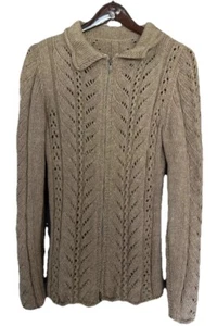 Cardigan lavorato a maglia marrone con cerniera fatto a mano classico nonna Cottagecore femminile taglia S usato in ottime condizioni - Foto 1 di 12