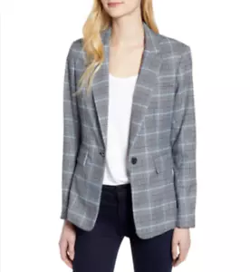 New 1.STATE Blue & Black Glen Plaid One-Button Blazer Women's Size 14 1STATE - Picture 1 of 15