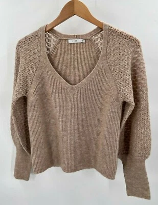 Suéter Pullover Suave Cuello en V Exuberante Detalle Crochet Mangas Marrón Mujer Pequeño Nuevo sin Etiquetas Foto 1 de 4