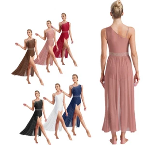 Womens Leotard Rhinestones Dress Prom Bodysuit Solid Color Sheer Mesh Ballroom - Picture 1 of 80