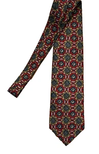 Vintage BILL BLASS Tie Red Gold Geometric Pattern 100% Silk - Picture 1 of 2