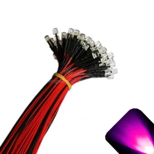 50 x 12 V 3 mm Flat Top vorverdrahtet rosa LED Weitwinkel 13 V 14 V 15 V vorverdrahtet Licht - Bild 1 von 2