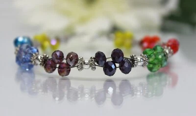 Glass Jewels Silber Armband Perlen Sommer Bunt Zweireihig Länge 22 cm #G036 - Bild 1 von 3