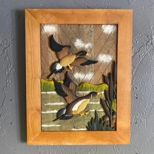 Arte de pared colgante de madera vintage hecho a mano y pintado gansos voladores 21" ~ hecho en Polonia - Imagen 1 de 10