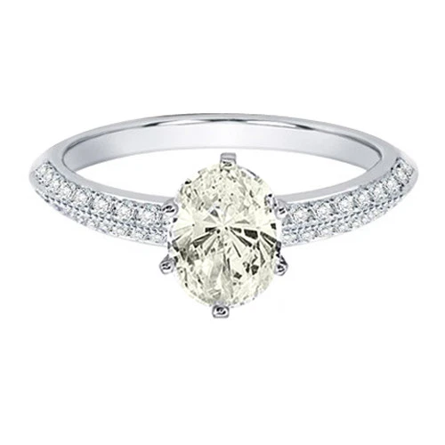 Anillo de compromiso amarillo elegante de diamantes de corte ovalado de 2,00 quilates de oro de 18 quilates certificado por GIA Foto 1 de 1