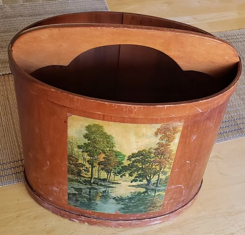 Vintage Hand Painted Wood Umbrella Stand Cane Walking Stick Hold Basket Cover