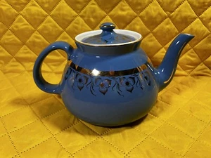 Vintage Hall Blue and Gold French Flower 12 Cup Teapot 026 Made In USA - Picture 1 of 6