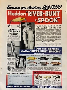 Señuelo de pesca Heddon River Runt Spook 1940 - anuncio impreso Dowagiac Michigan - Imagen 1 de 1