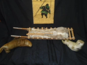 STUNNING HAND MADE BY INUIT ARTIST L. AUDLAKIAK FUR.SKIN DOG SLED 26.5" - Picture 1 of 11
