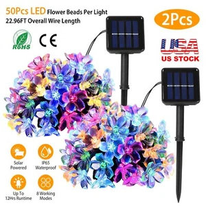 2PCS LED Solar Powered String Light Sakura Flower Party Garden Tree Lamp Decors - Picture 1 of 11