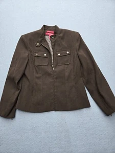 A Line Women Jacket 10P Brown Trucker Solid Pockets Collared Lined Stretch - Picture 1 of 14