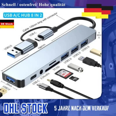 8 in 2 USB-C Hub Adapter 4K HDMI USB 3.0 Micro SD LAN Ethernet Hub Docking - Bild 1 von 4