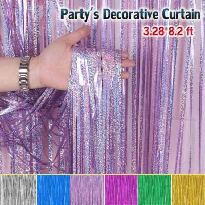 Foto Telón de Fondo Lámina Metálica Flecos Cortina Oropel Fiesta Cumpleaños Puerta Decoración EE. UU. Foto 1 de 4