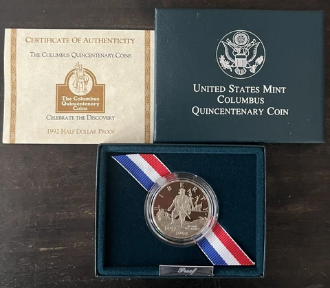 1992 Columbus Quincentenary Proof Half Dollar US Mint Coin COA 90% OGP $.50 Cover