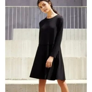 Cuyana Black Ponte Long Sleeve Dress black drop waist casual dress pockets XS - Picture 1 of 9