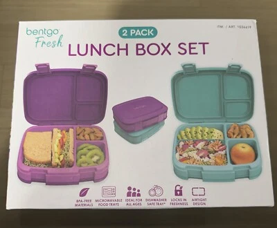 Bentgo Fresh 2 Pack Lunch Box Set Purple Green Leak Proof BPA Free New In Box - Image 1 of 4