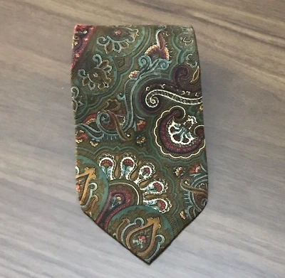 Corbata Bert Pulitzer Edición Coleccionista Verde Paisley Cuello 100% Seda Hecha en EE. UU. Foto 1 de 4