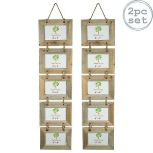 2x Rustic Wooden Hanging 5 Photo Frames Driftwood Picture Display 6 x 4" Natural