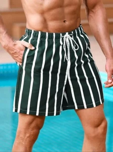 Striped Men's Casual Quick Dry Drawstring Shorts With Pockets For Summer Beach P - Picture 1 of 3
