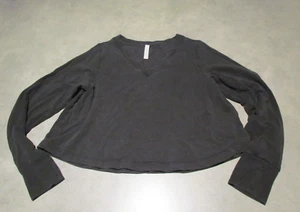 Athleta Sweatshirt Women Small Black Pullover V Neck Soft Athleisure Crop Faded - Picture 1 of 5