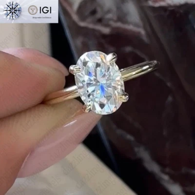 2.00 克拉椭圆形 E VS1 IGI 实验室种植钻石订婚戒指 14K 纯金 — 第 1/4 张图片