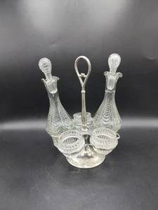 Ancien serviteur à condiments, Présentoir, Métal & Verre - Picture 1 of 19