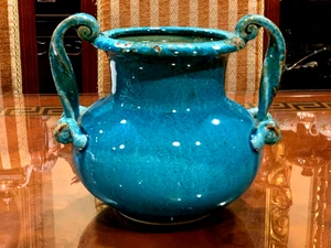 SEHR SELTENE ANTIKE CHINESISCHE TÜRKISFARBENE KERAMIK VESE MIT 2 GRIFFEN 9,5"D - Bild 1 von 21