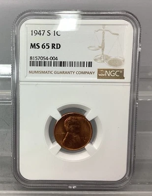 1947 S Lincoln Wheat Penny Cent - NGC - MS 65 RD - Image 1 of 4