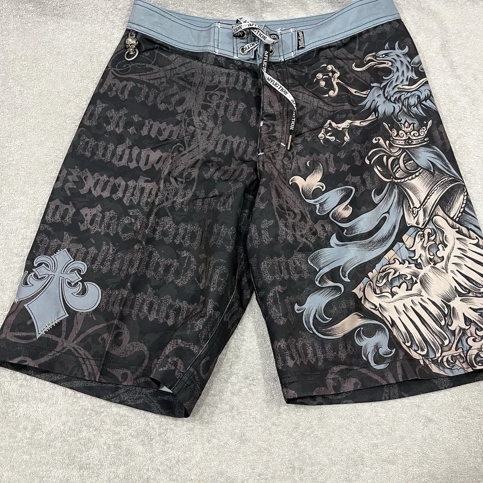 Bañador Affliction Para Hombres 32 Board Shorts Traje de Baño Parche AOP Y2K Foto 1 de 4