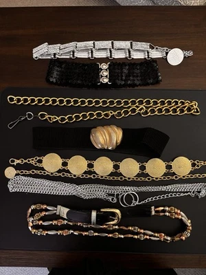 Women’s Belt Lot (7) Gold Silver Tone Chain Link Statement “Goodheart” Sequin - Image 1 of 4
