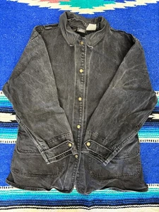 Woolrich Jacke Herren Extra Large Schwarz Denim Lederkragen Scheunenmantel Druckknopf - Bild 1 von 17