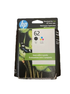Pack de 2 cartuchos de tinta originales HP 62 negros/tricolores sellados. Exp. Mayo 2026. Nuevo Foto 1 de 4