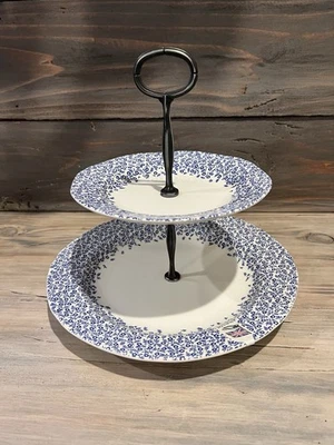 Burleigh Pottery Pale Blue Felicity 2 Tier Cake Stand Harrods Made In England - Image 1 of 4
