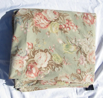 Antigo Ralph Lauren CHARLOTTE Verde Sálvia Floral Rosa KING Lençol Plano Shabby Chic - Imagem 1 de 4