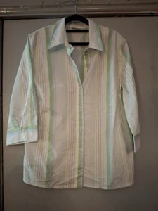 Size 20 Gelco 3quarter Sleeced Button Through Blouse In Mint Green Stripe - Picture 1 of 5